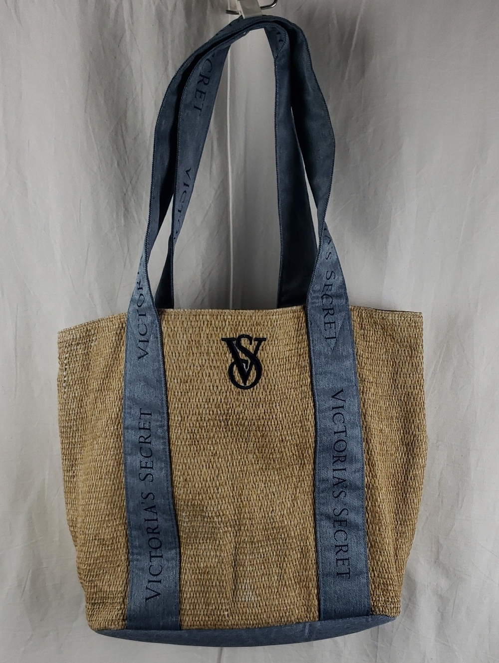 Victoria's Secret Straw and Denim Beach Tote Bag